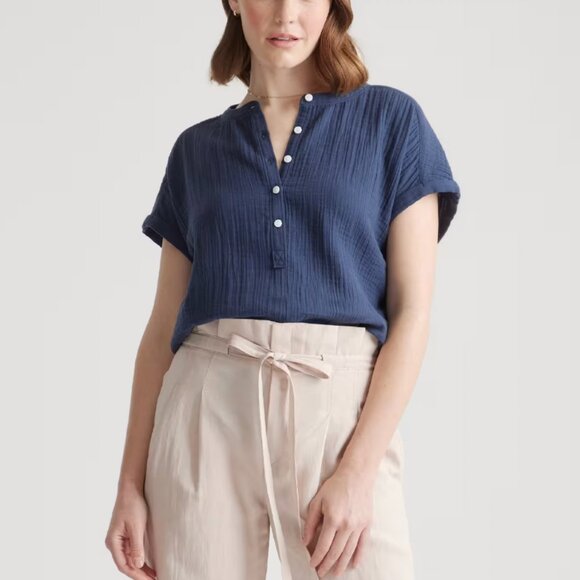 Quince Organic Cotton Gauze Roll Sleeve Shirt - Picture 1 of 7